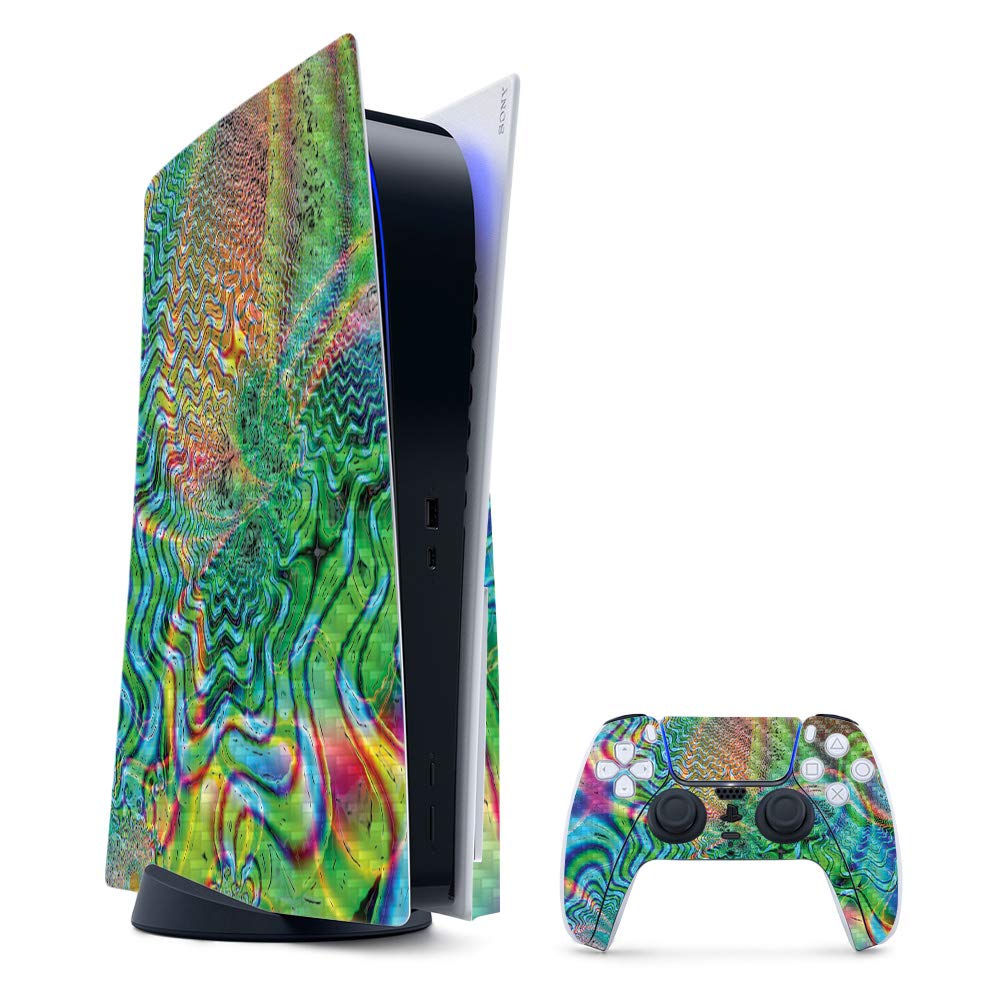 MightySkins Carbon Fiber Gaming Skin for PS5 / PlayStation 5 Bundle - Psychedelic | Durable Textured Carbon Fiber Finish | Easy to Apply and Change Style | Made in The USA