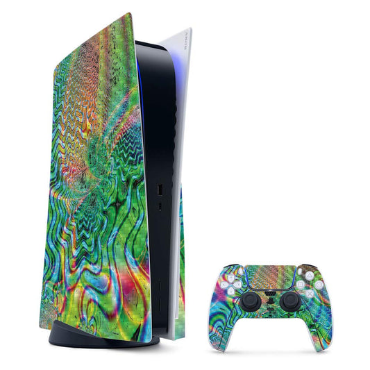 MightySkins Carbon Fiber Gaming Skin for PS5 / PlayStation 5 Bundle - Psychedelic | Durable Textured Carbon Fiber Finish | Easy to Apply and Change Style | Made in The USA