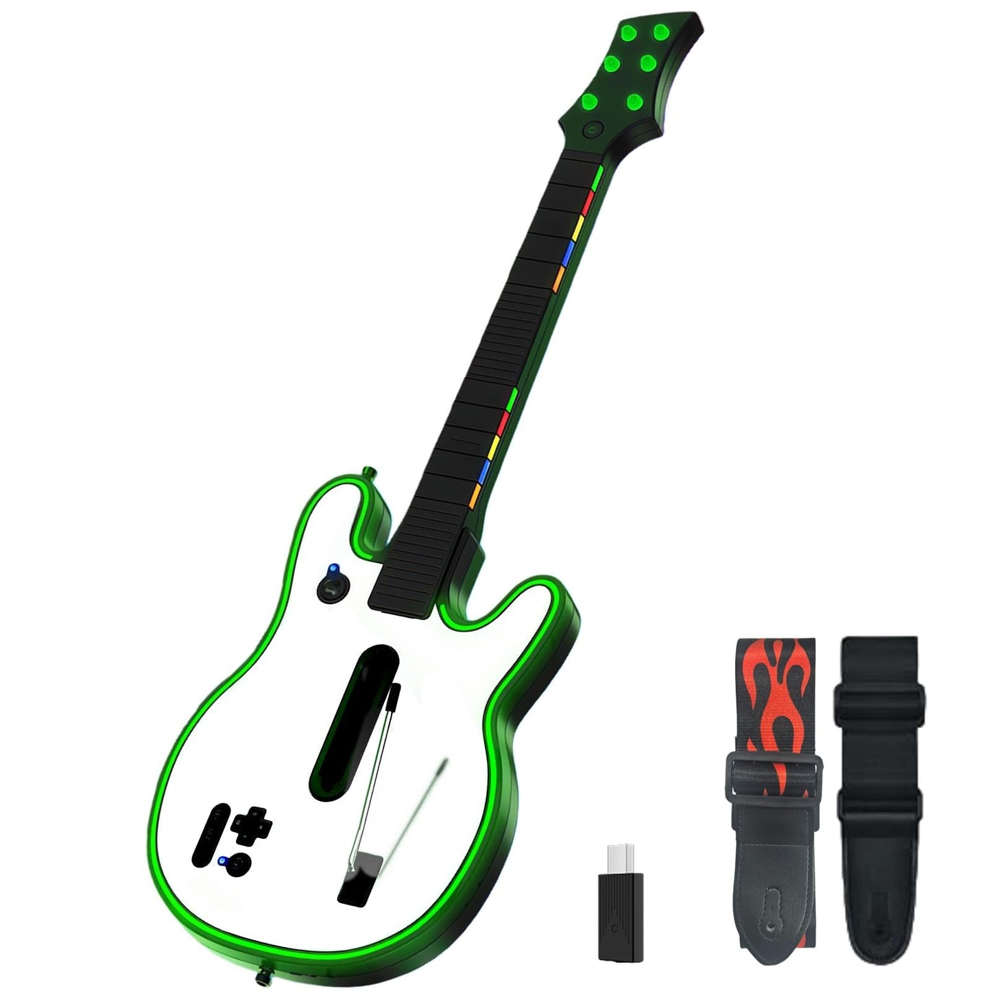 Lyvix Wireless Gaming Guitar Controller for PS4, PS3 & PC - Compatible with Guitar Hero, Rock Band, Fortnite - White Fire Color