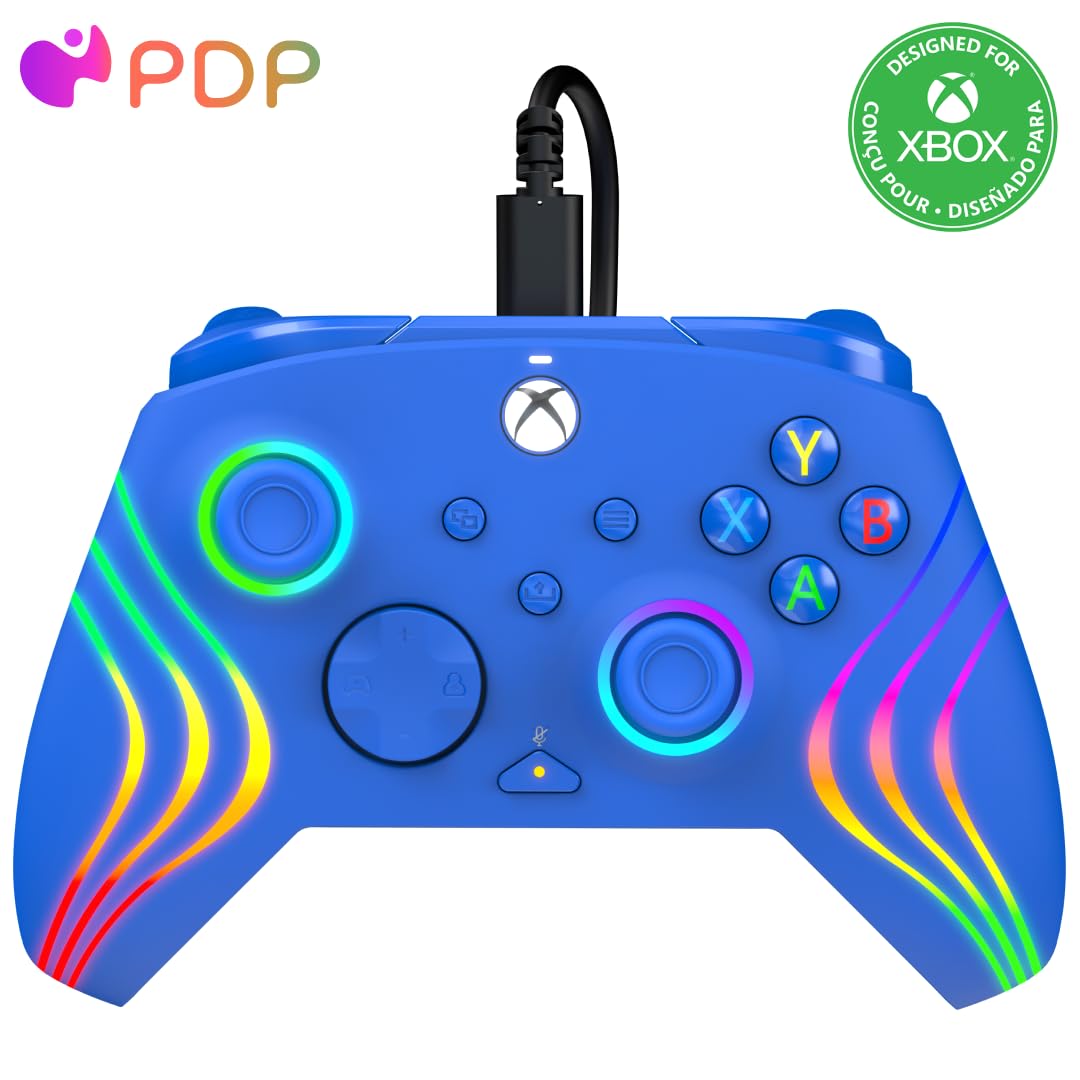 PDP Gaming Afterglow Wave Enhanced Wired Controller for Xbox Series X|S  Xbox One and Windows 10/11 PC  Advanced Programmable Gamepad  Customizable Lighting  Licensed by Microsoft  Companion App: Blue