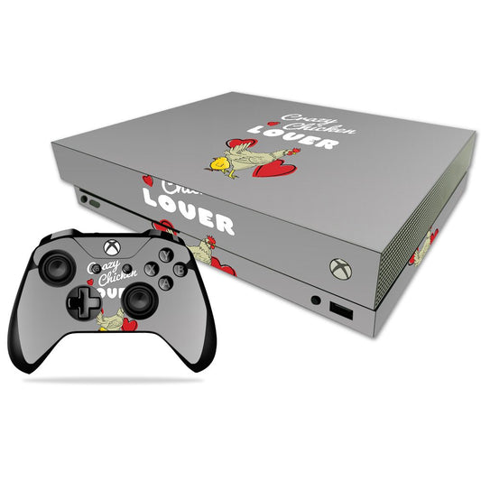 MIGHTY SKINS Xbox One X Skin - Durable Vinyl Decal Cover - Crazy Chicken Lover Design - Easy to Apply & Remove