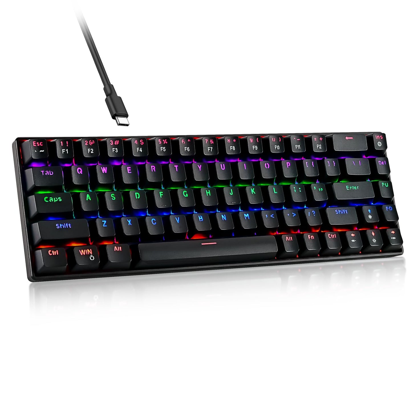 RaceGT Wired Mechanical Gaming Keyboard - 67 Keys Ultra-Compact Mini Keyboard  Wired USB Keyboards  Multi Color RGB Illuminated LED Backlit for PC Gamer Computer Desktop (Black)