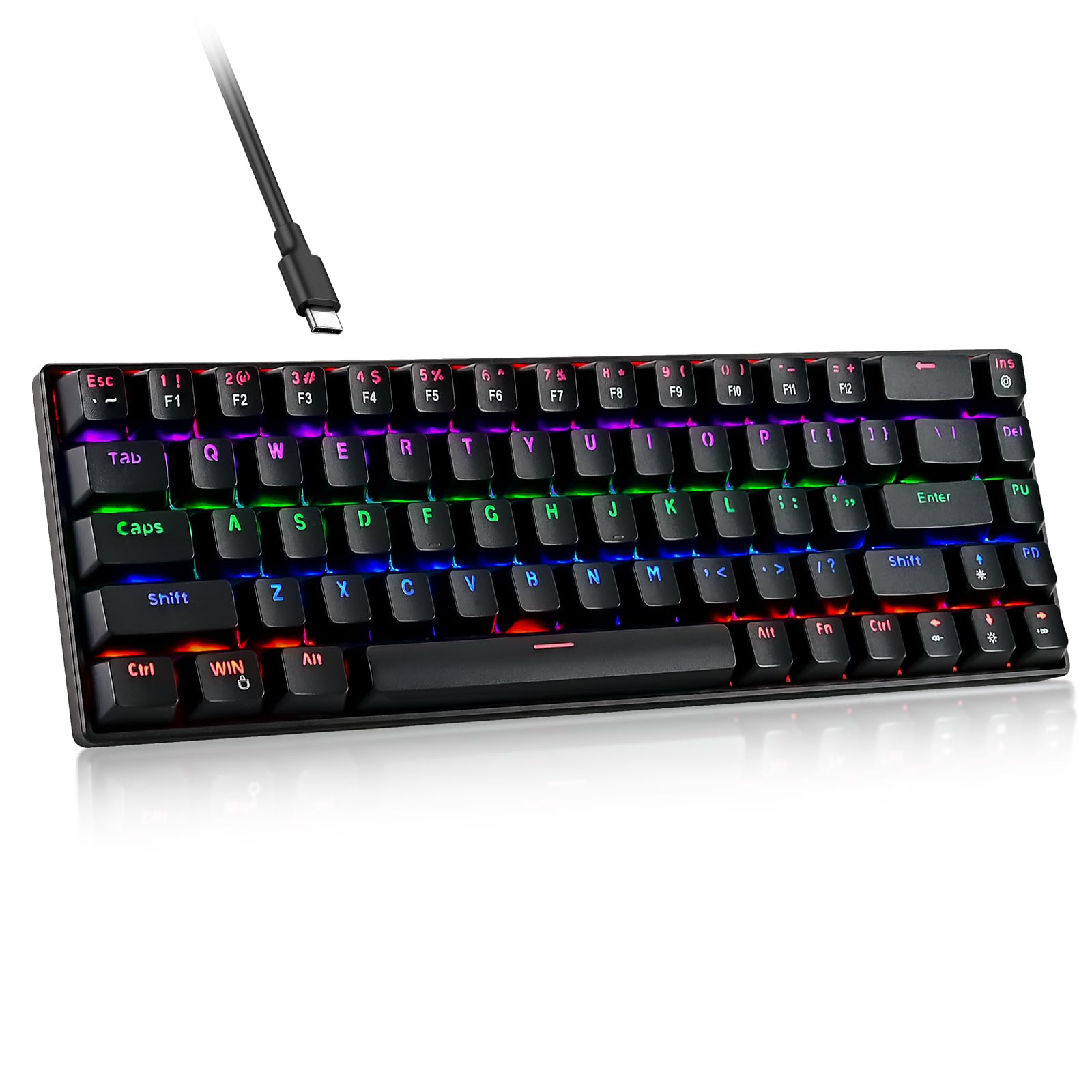 RaceGT Wired Mechanical Gaming Keyboard - 67 Keys Ultra-Compact Mini Keyboard  Wired USB Keyboards  Multi Color RGB Illuminated LED Backlit for PC Gamer Computer Desktop (Black)