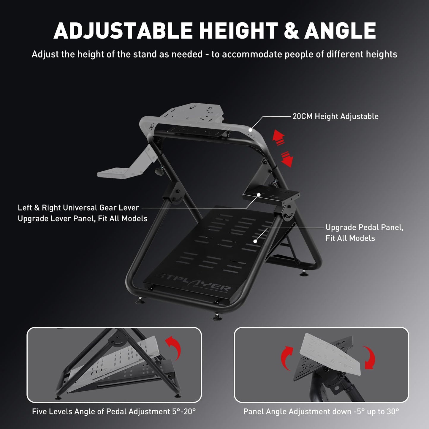 GTPLAYER Sim Racing Steering Wheel Stand GTS05 for Logitech G920/G923/G29 - Folding, Tilt-Adjustable, Deep Black