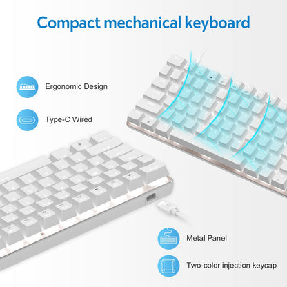 LexonElec 60% Mechanical Gaming Keyboard - Hot Swappable, 82 Keys, Wired, Blue Switch, White LED Backlit, Ergonomic Design