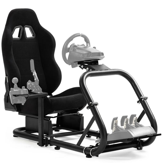 Dardoo Racing Simulator Cockpit Frame with Black Seat Fit for Moza  for Logitech G27 G29 G920 G923  for Thrustmaster  for Fanatec  Adjustable Racing Wheel Stand  Not Included Wheel Pedal and Handbrake