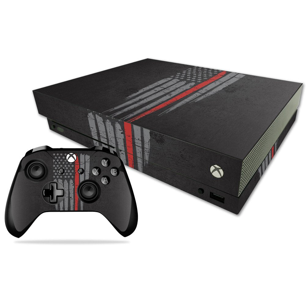 MIGHTY SKINS Xbox One X Skin - Durable Vinyl Decal Wrap, Thin Red Line, Easy to Apply/Remove, Model: MIXBONXCMB-Thin Red Line