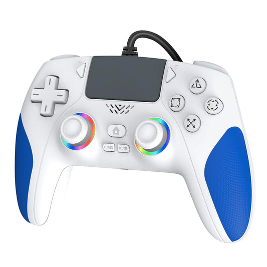 IWGAME RGB Wired Controller for PS-5/PC  Gaming Controller Support Programmable/Remap Turbo Functions  Hall Effect Trigger  Dual Vibration  3.5MM Audio Jack  Compatible with PS-5/PS-4/PC/MAC/IOS/Android/Steam Deck(Blue 90 Inch)