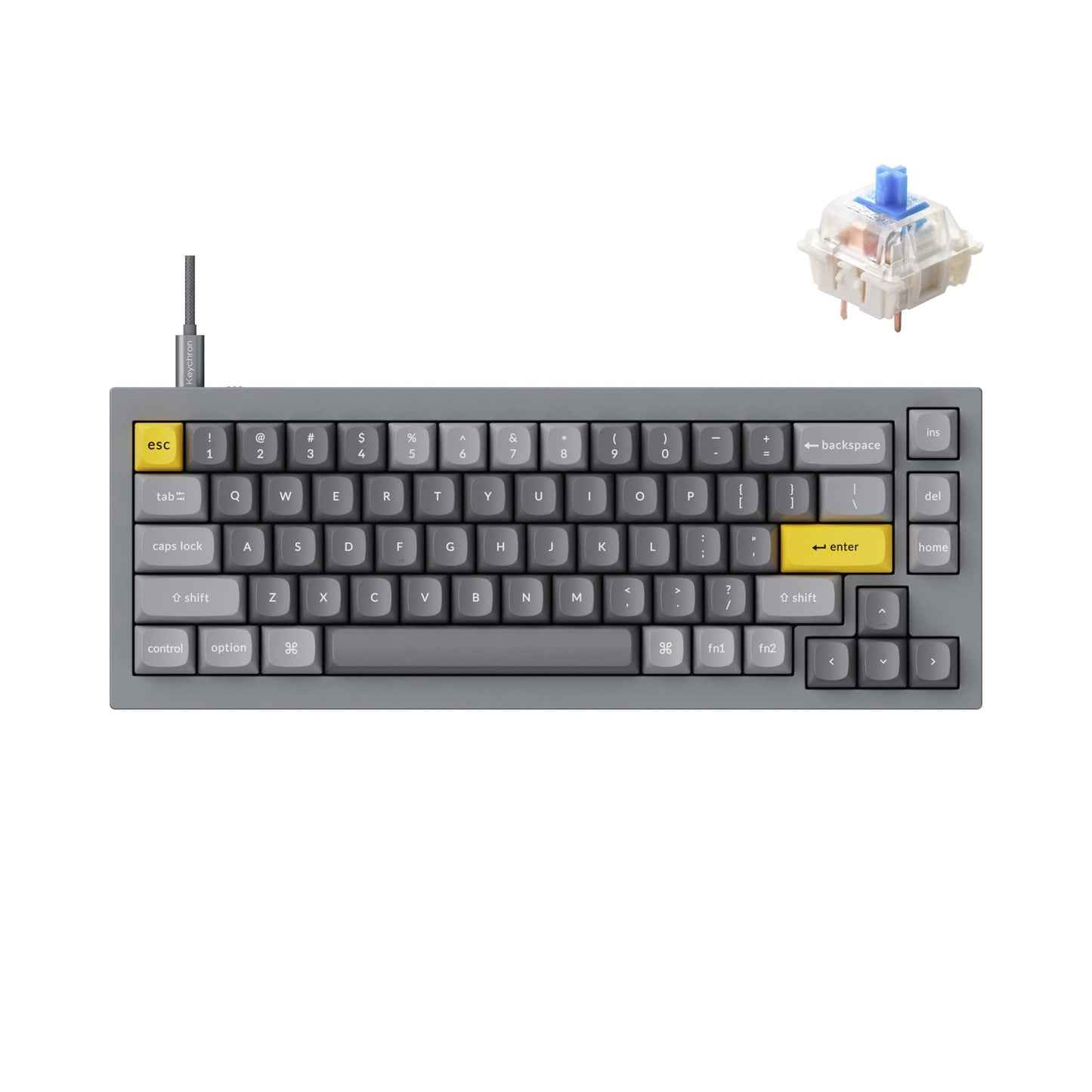 Keychron Q2 Wired Custom Mechanical Keyboard  QMK/VIA Programmable Macro  Full Aluminum  Hot-Swappable Gateron G Pro Blue Switch  65% Layout Double Gasket Compatible with Mac and Windows - Grey