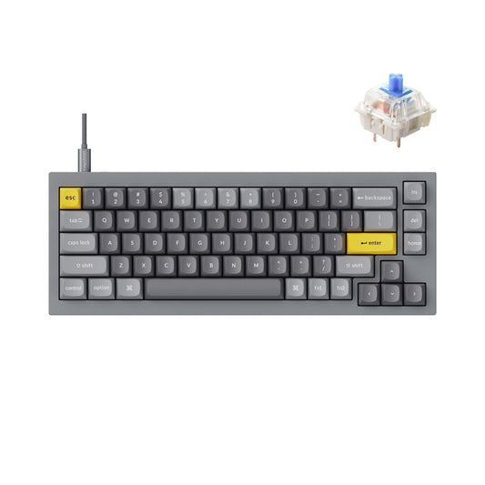 Keychron Q2 Wired Custom Mechanical Keyboard  QMK/VIA Programmable Macro  Full Aluminum  Hot-Swappable Gateron G Pro Blue Switch  65% Layout Double Gasket Compatible with Mac and Windows - Grey