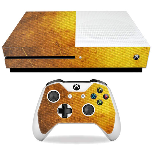 MightySkins Carbon Fiber Skin for Microsoft Xbox One S - Textured Gold | Protective  Durable Textured Carbon Fiber Finish | Easy to Apply  Remove  and Change Styles | Made in The USA