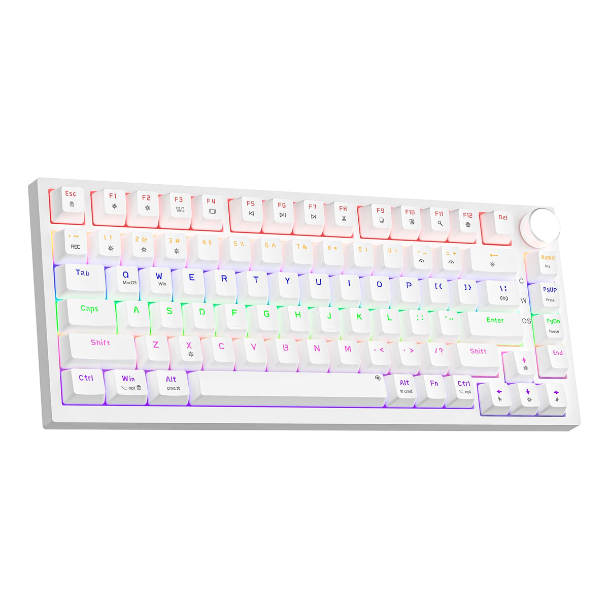 Newmen GM326 75% Percent Mechanical Keyboard Wired Mini Backlit Hot Swappable Gaming Mechanical Keyboard with Knob 82 Keys Anti-Ghosting Compact White Gaming Keyboard for PC Win Mac Red Switch