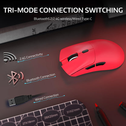 ATTACK SHARK R1 Wireless Gaming Mouse - Tri-Mode (2.4G/Wired/BT5.2), 18K DPI, 55g Lightweight, Ergonomic, Red