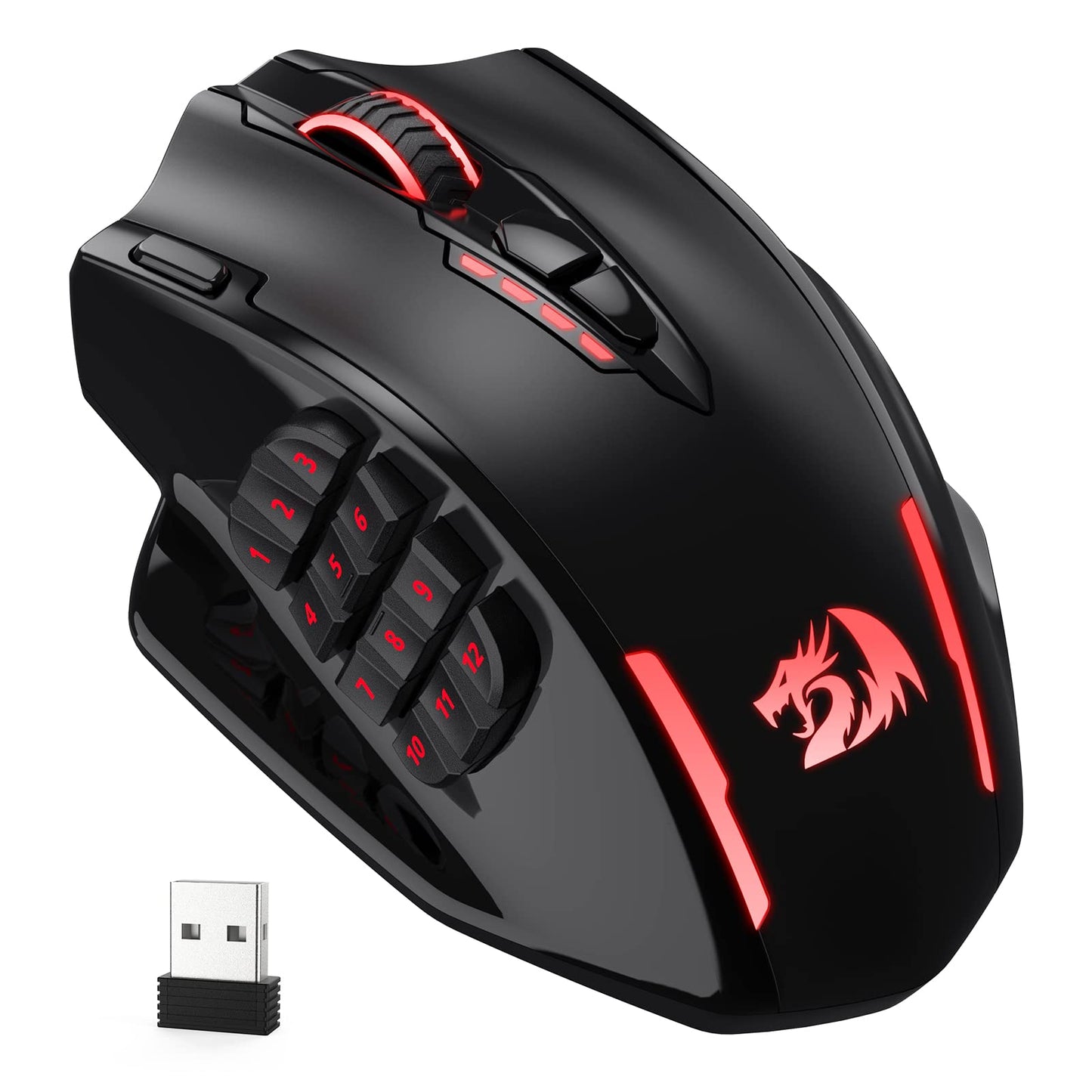 Redragon M913 Impact fine design Wireless Gaming Mouse  16000 DPI Wired/Wireless RGB Gamer Mouse with 16 Programmable Buttons  45 Hr Battery and Pro Optical Sensor  12 Side Buttons MMO Mouse