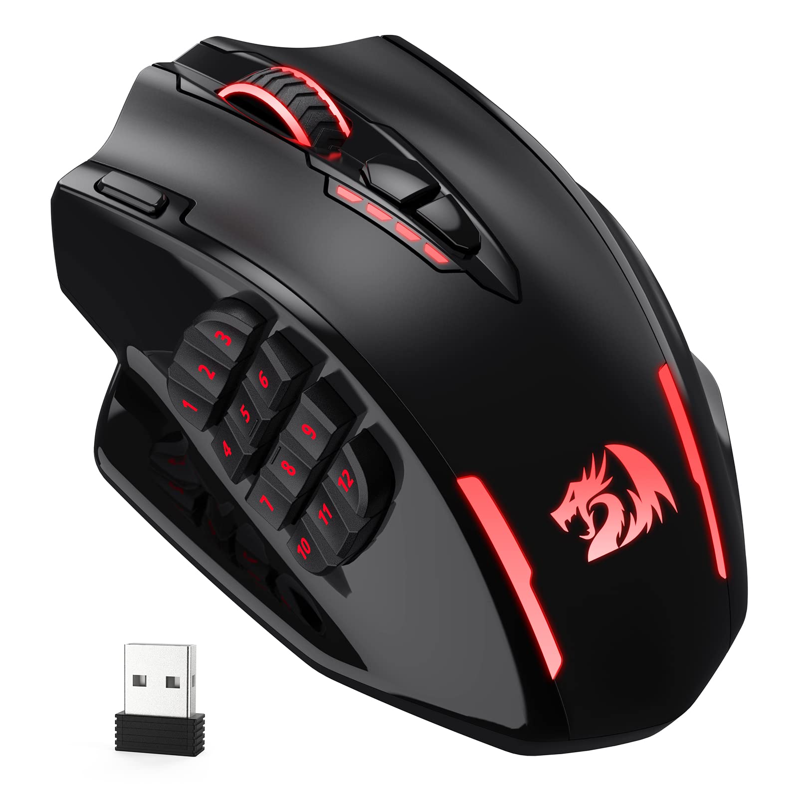 Redragon M913 Impact fine design Wireless Gaming Mouse  16000 DPI Wired/Wireless RGB Gamer Mouse with 16 Programmable Buttons  45 Hr Battery and Pro Optical Sensor  12 Side Buttons MMO Mouse