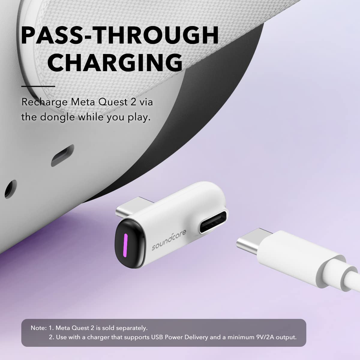 Soundcore VR P10 Dongle - 2.4GHz Wireless USB-C for Meta Quest 2, PS4, PS5, PC, Switch, Low Latency, White