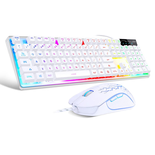 MageGee Gaming Keyboard and Mouse Combo, K1 RGB Backlit, 104 Keys, White for PC/Laptop