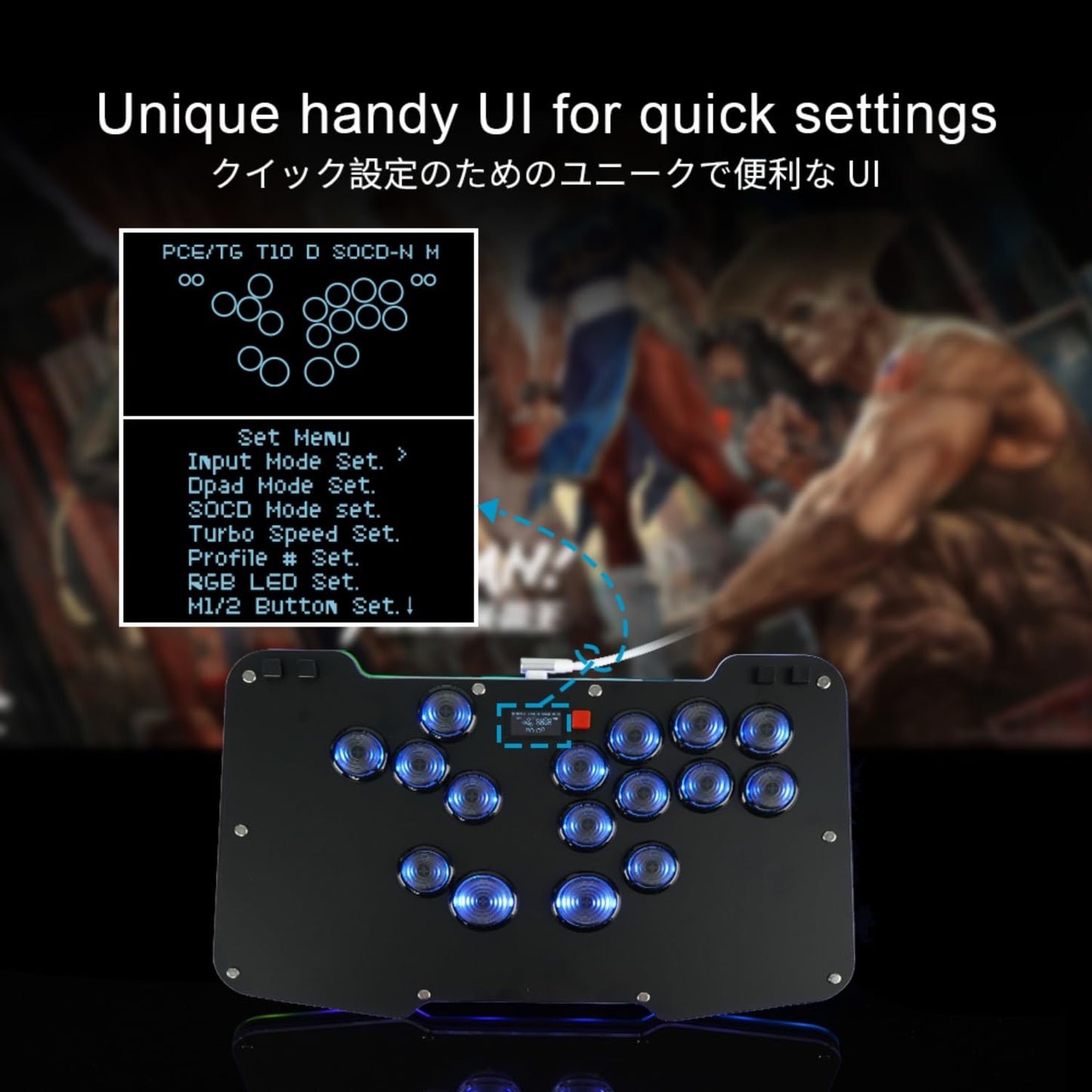BITFUNX Duelpad Leverless Arcade Stick for PS4/PS3/PC/Switch - Custom RGB, Turbo, Low-Profile Switch, Model v2.0, Color Zen16