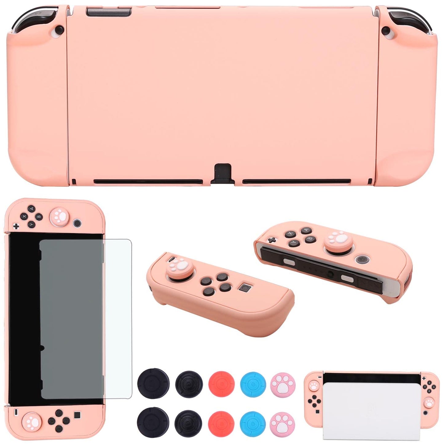 COMCOOL Dockable Case for Nintendo Switch Oled - [9 FT Military Grade Drop Protection] [with Tempered Glass Screen Protector and Thumb Grips] for Girls Boys Kids - Pink