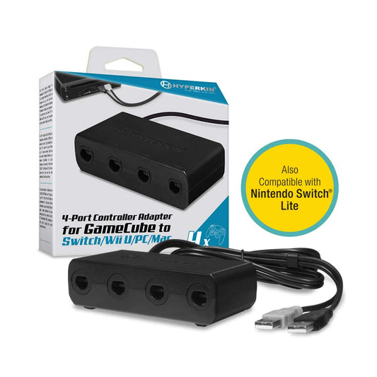 Hyperkin 4-Port Controller Adapter for Nintendo GameCube, Switch, Wii U - Black, Model M07149