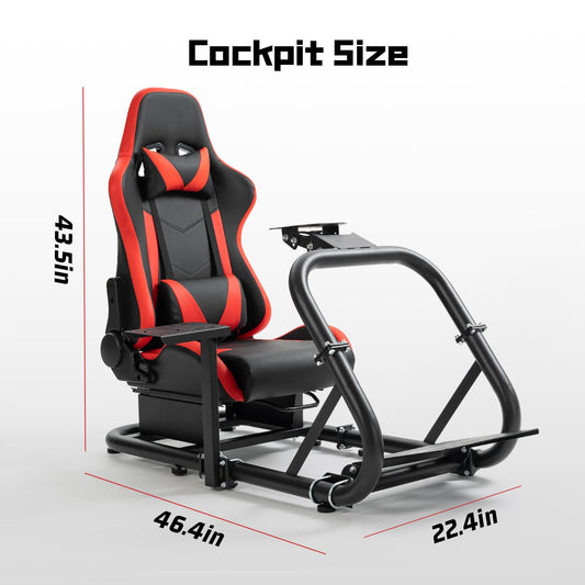 Dardoo G29 Racing Simulator Cockpit - Real Seat for Logitech/Thrustmaster/Fanatec, 50mm Round Tube, Red Seat