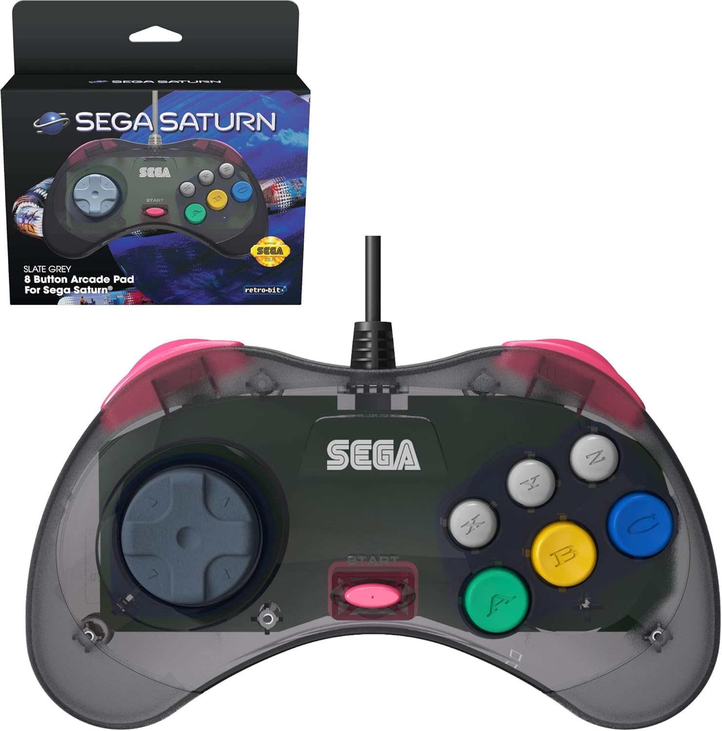 Retro-Bit Official SEGA Saturn Control Pad for Sega Saturn - Original Port - Slate Grey