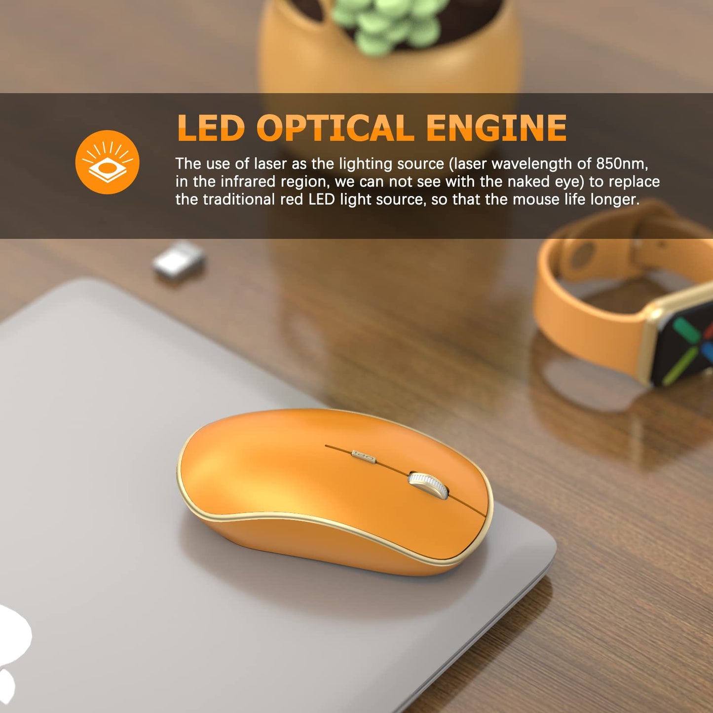 JOYACCESS Wireless Mouse - 2.4G, Silent Click, 3200 DPI, Orange, Model XRF-M1B-OG - Ideal for Laptop, Mac, PC, Notebook