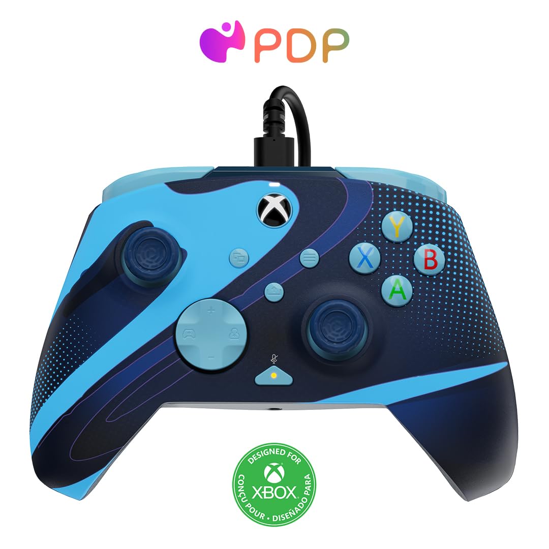 PDP Gaming REMATCH GLOW Enhanced Wired Controller: Licensed Xbox Series X|S Gamepad  Xbox One  Windows PC  Mappable Back Buttons  Audio Controls  Customizable Companion App: Blue Tide Glow in the Dark