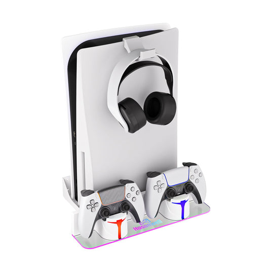Hosanwell PS5 Wall Mount Kit with Charging Station  Compatible with PS5 and PS5 Slim Disc & Digital Version  Dual Use Charging Station with Multi-Mode RGB Light  White
