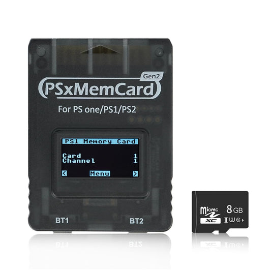 BITFUNX PSxMemCard Gen2 Memory Card - 8GB MicroSD, Unlimited Storage, Firmware Upgrade, High Speed, Tran-Black for PS2/PS1/PS One