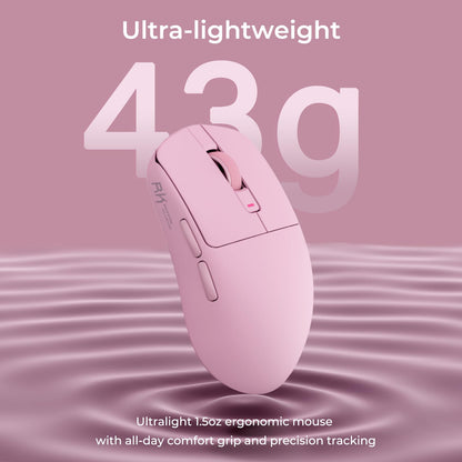 RK ROYAL KLUDGE RK M30 Wireless Gaming Mouse - 24000 DPI, Ultra-Lightweight 43g, Pink, 5 Programmable Buttons, 2.4G/Bluetooth/