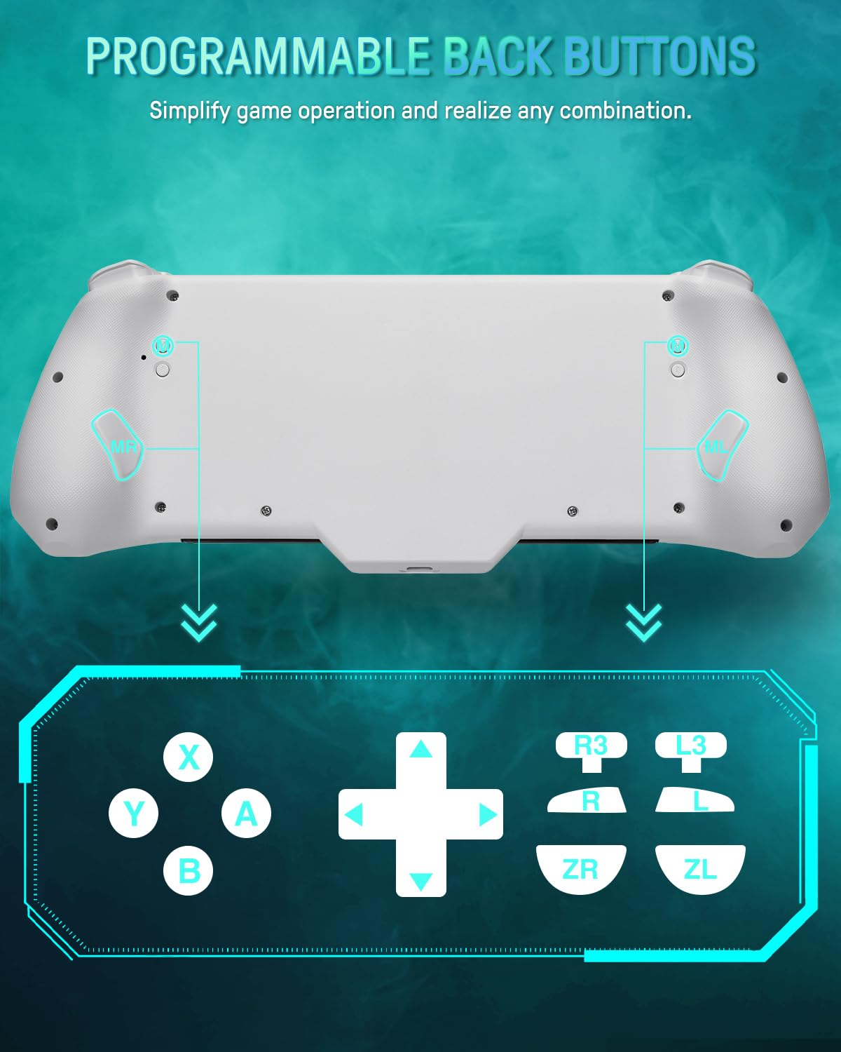 FUNLAB Switch Joypad Controllers - Customizable with Hall Effect Joysticks, Luminous Design, White-Eyes Pattern, 7 LED Colors