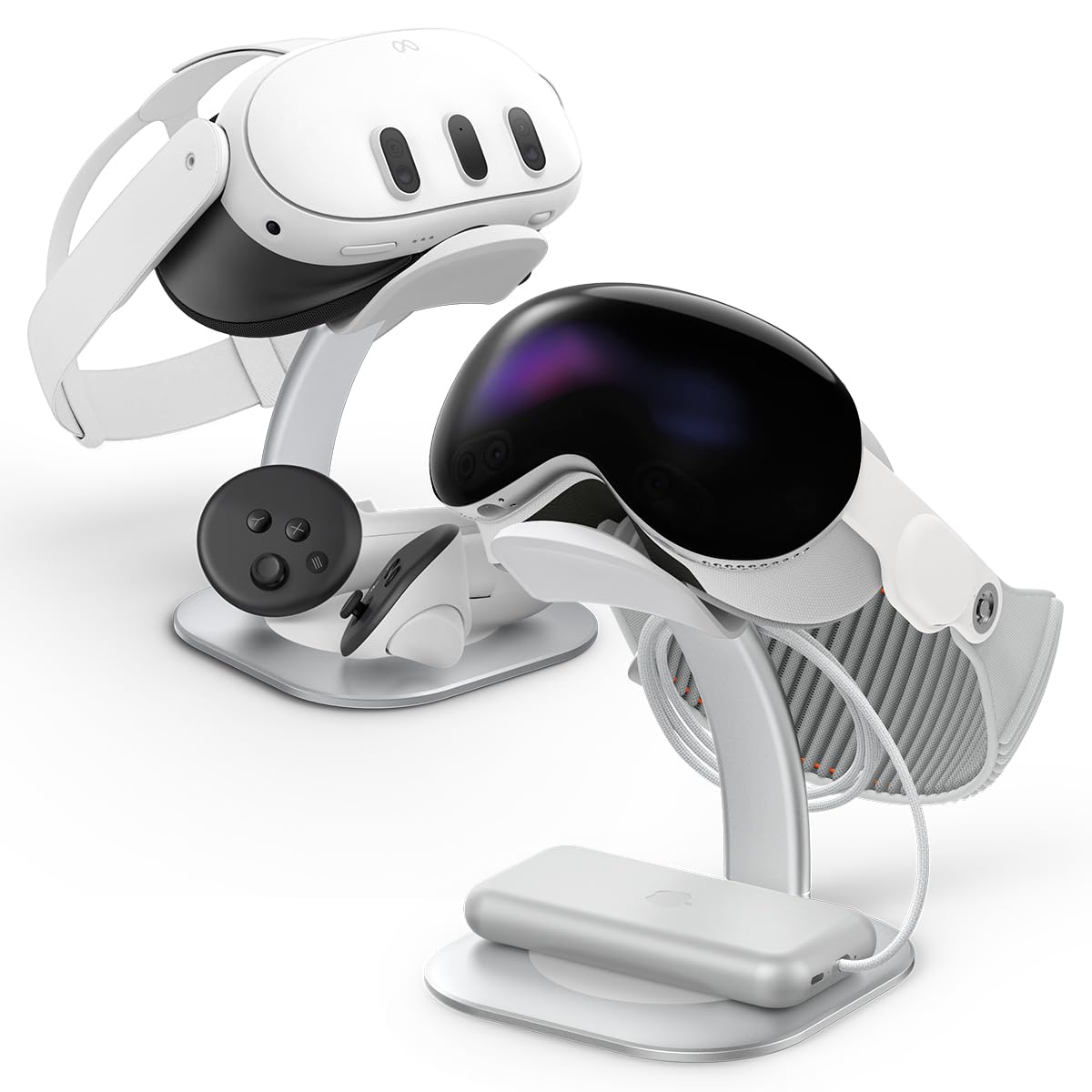 Spigen Stand Designed for Apple Vision Pro and Meta Quest 3/Meta Quest 3S - fine Aluminum Universal VR Headset Display Dock Station - Silver