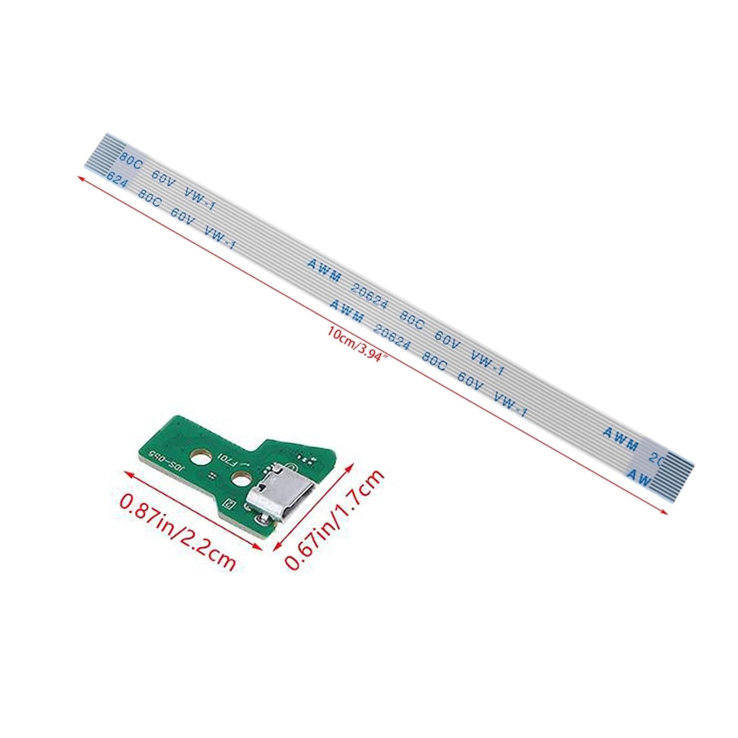 Onyehn JDS-050/JDS-055 Charging Port Assembly for PS4 DualShock 4 - 12 Pin Eject Ribbon Flex Cable - 2 Pack
