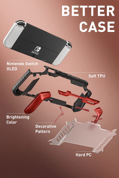 i-Blason Armorbox Case for Nintendo Switch OLED - Dockable, Anti-Scratch, Comfortable Grip, Red