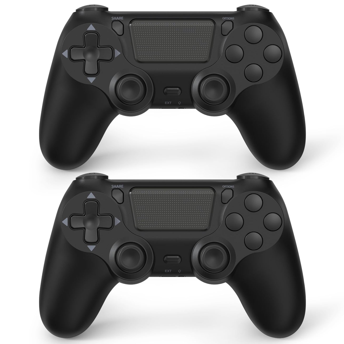 FASIGO Wireless Controller for PS4 Slim/Pro - 20h Rechargeable, Dual Vibration, Ergonomic Grip, Black - 2 Pack