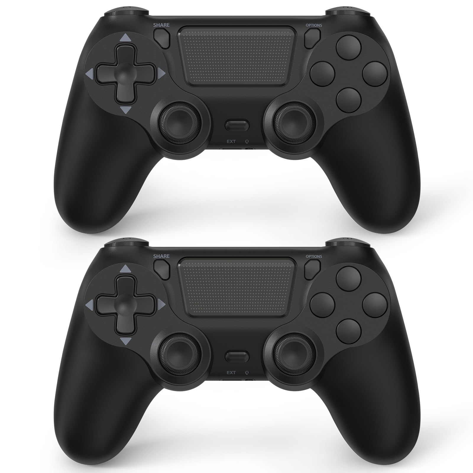 FASIGO Wireless Controller for PS4 Slim/Pro - 20h Rechargeable, Dual Vibration, Ergonomic Grip, Black - 2 Pack