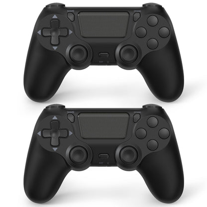 FASIGO Wireless Controller for PS4 Slim/Pro - 20h Rechargeable, Dual Vibration, Ergonomic Grip, Black - 2 Pack