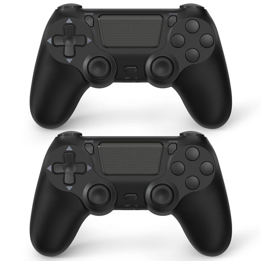 FASIGO Wireless Controller for PS4 Slim/Pro - 20h Rechargeable, Dual Vibration, Ergonomic Grip, Black - 2 Pack