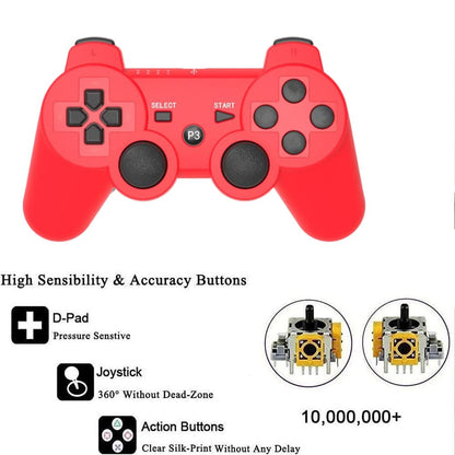 Rzzhgzq PS3 Wireless Controller - Bluetooth Gamepad with USB Charger, 2 Pack (Red & Green) for Playstation 3 Console
