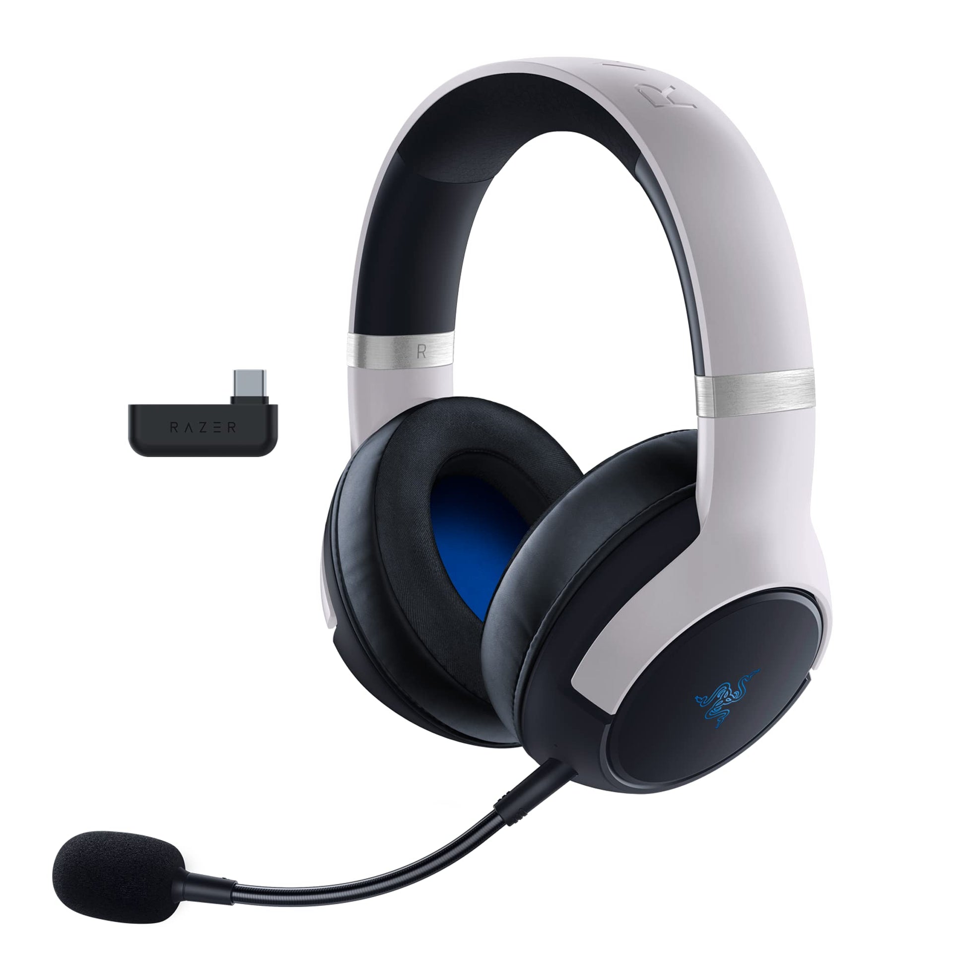 Razer Kaira Pro Wireless Gaming Headset - Haptics, 50mm Drivers, Detachable Mic, 2.4GHz/Bluetooth, White/Black, RZ04-040301