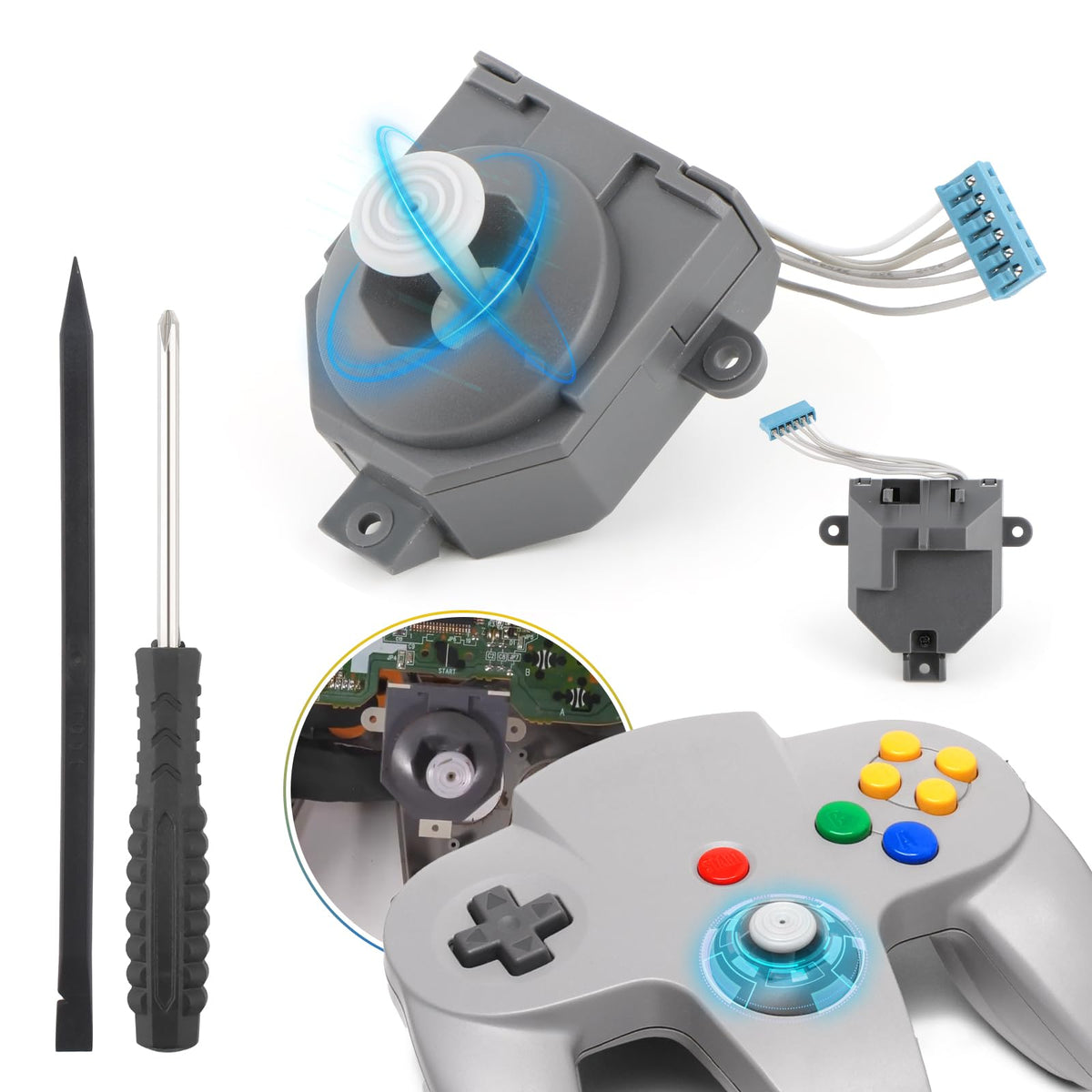 for Nintendo N64 Joysticks Replacement for Nintendo 64 Controller Joystick for N64 Hall Effect 3D Analog Stick Module Wheel Thumbsticks Replace Accessories Parts with Repair Tools