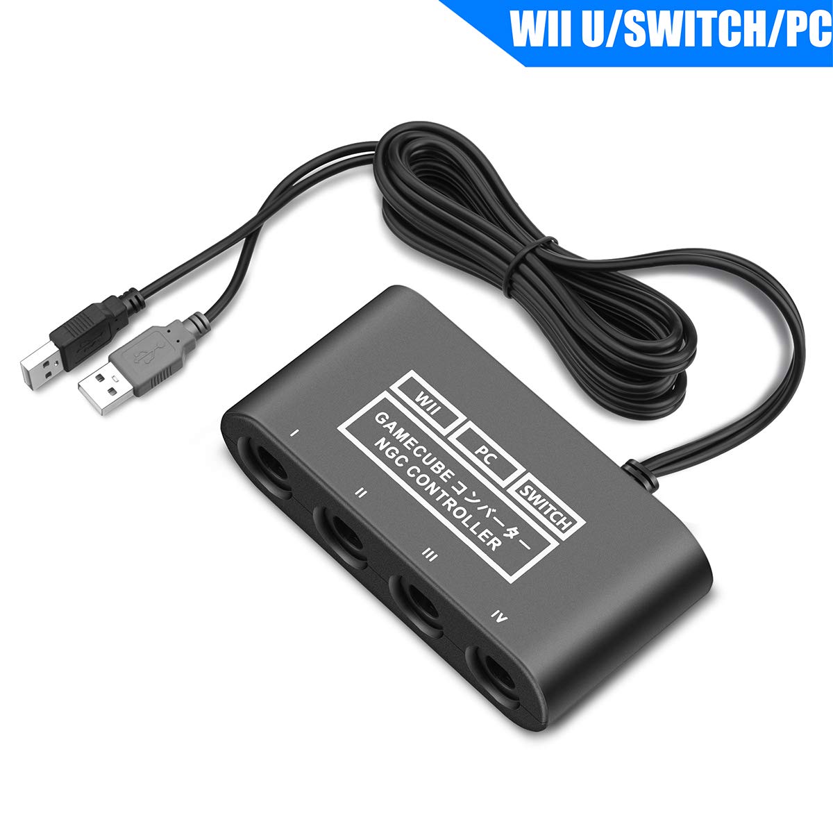 CLOUDREAM Gamecube Controller Adapter for Nintendo Switch/Wii U, Black, HS-WU025, Turbo & Vibration Support, 180cm USB Cable
