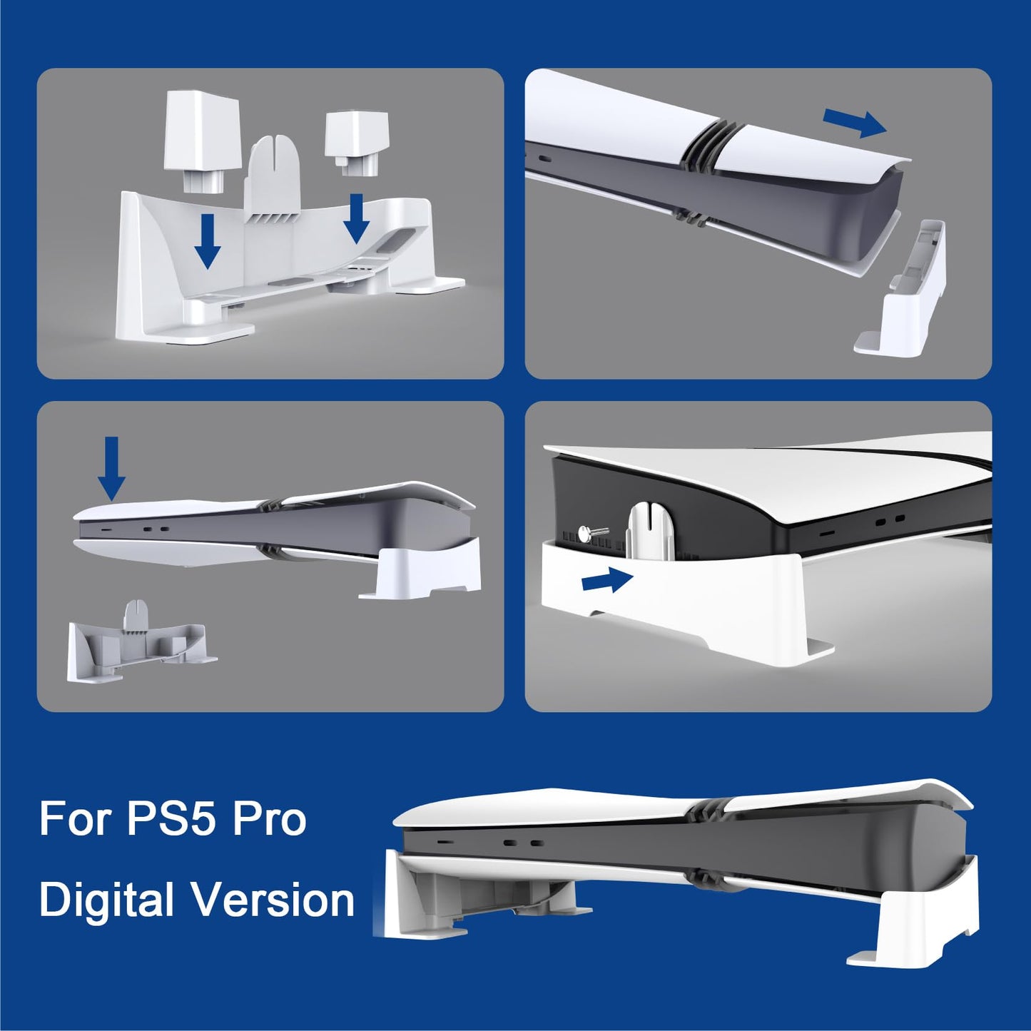 Nichnustarr Horizontal Stand for PS5 Slim/Pro, White Base Accessories for Disc & Digital Editions