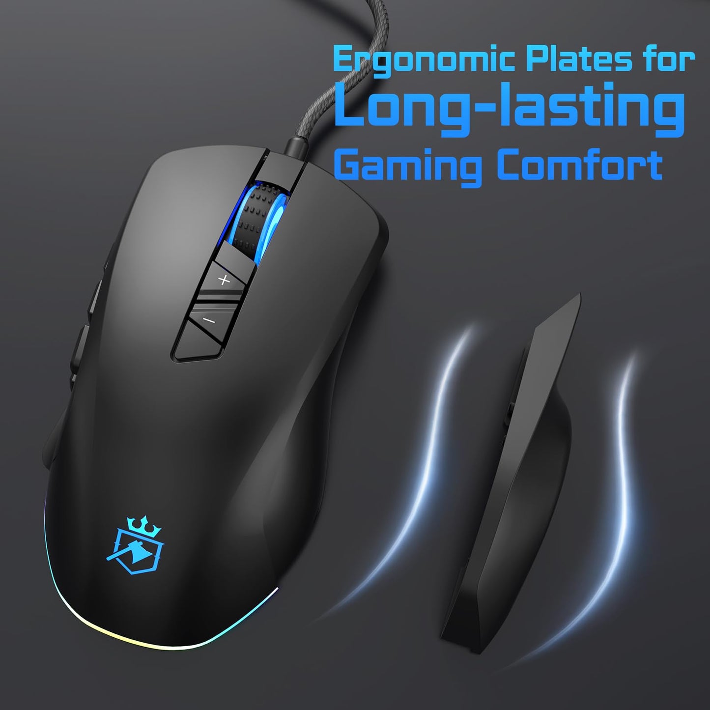 ROYALAXE Wired Gaming Mouse MS901, Ergonomic MMO Mouse, 14 Programmable Buttons, 12,400 DPI, RGB Lighting, Black