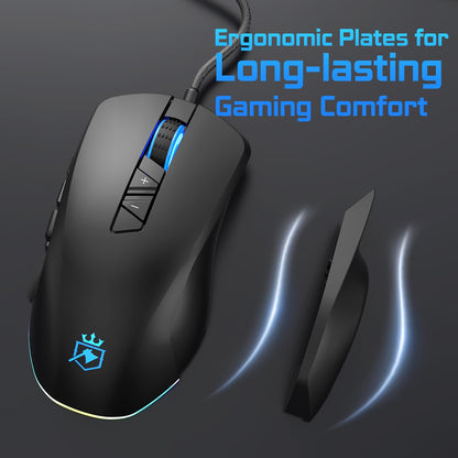 ROYALAXE Wired Gaming Mouse MS901, Ergonomic MMO Mouse, 14 Programmable Buttons, 12,400 DPI, RGB Lighting, Black