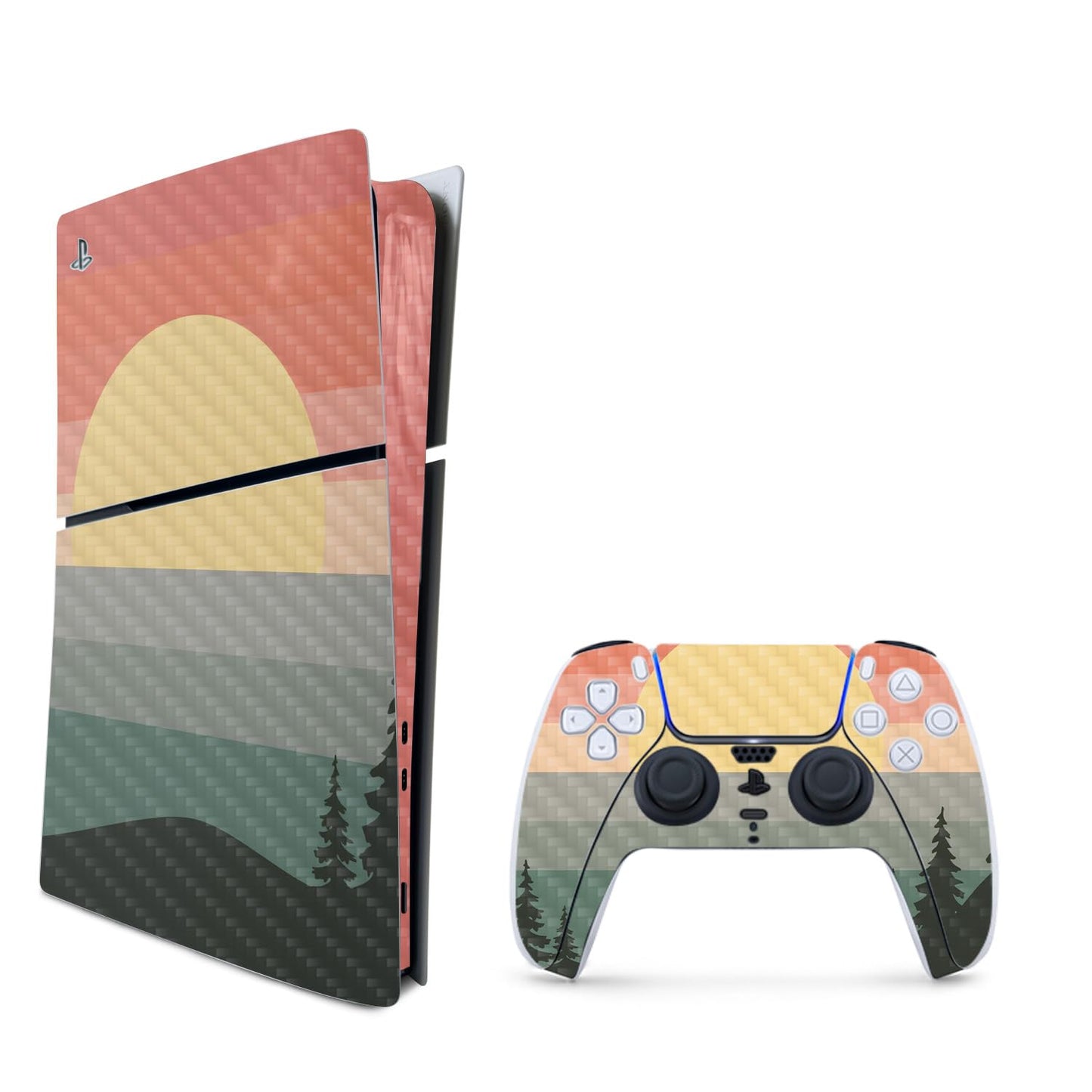 MightySkins Carbon Fiber Skin for PS5 PlayStation 5 Slim Digital Edition Bundle - Sunset Forest Protective  Durable Textured Carbon Fiber Finish Easy to Apply Made in The USA