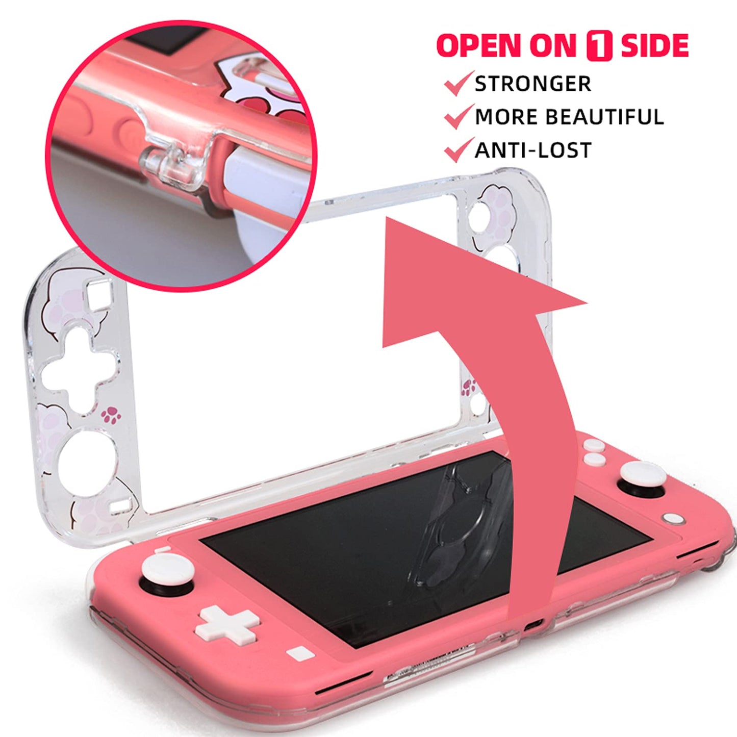 DLseego Switch Lite Protective Case - Hard PC Clear Anti-Shock Cover with Cat-Pad Pattern, White
