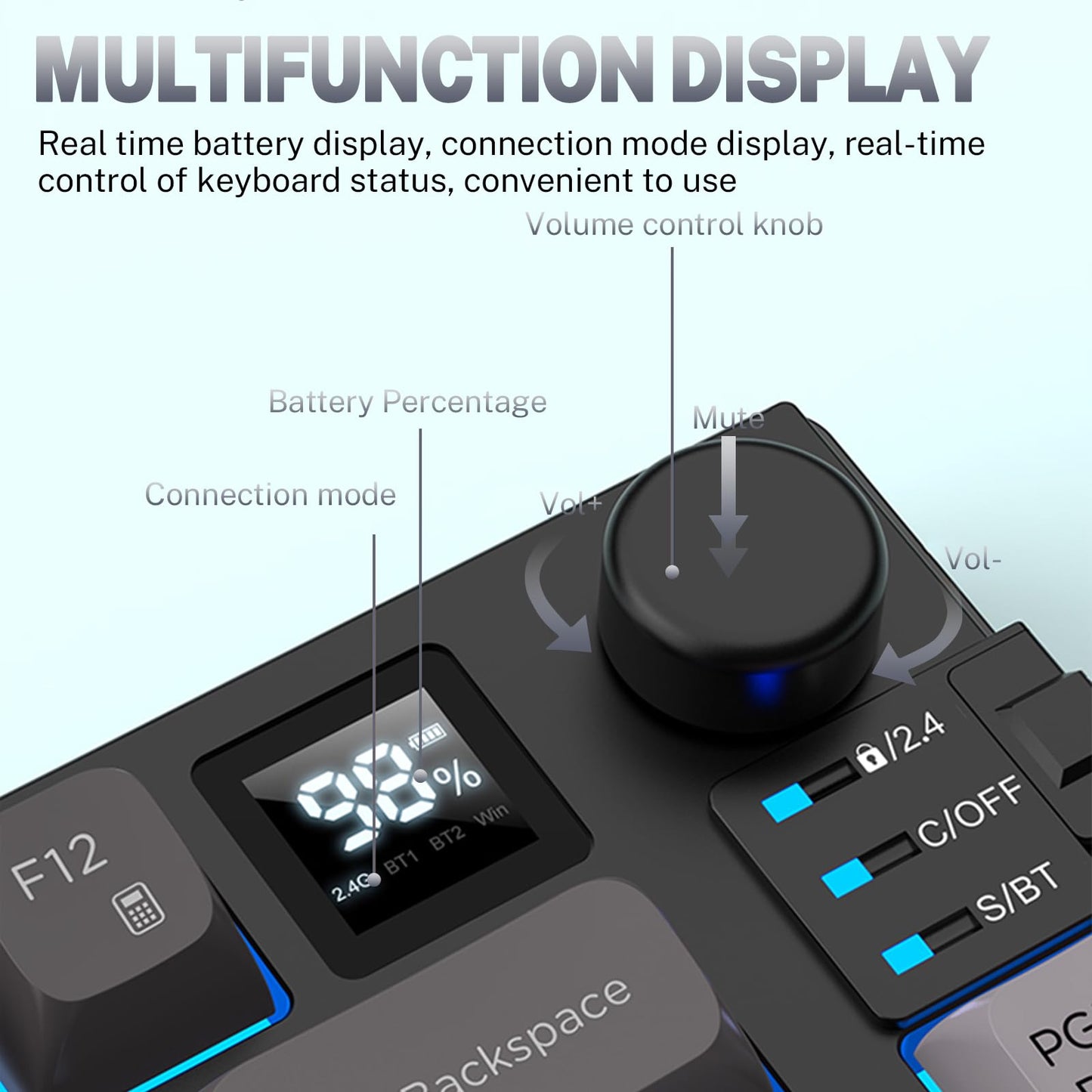 Attoe Wireless Gaming Keyboard and Mouse Combo, BT5.0/2.4GHz/USB-C, RGB, 1600DPI, 2000mAh, Gradient Gray, Model JST
