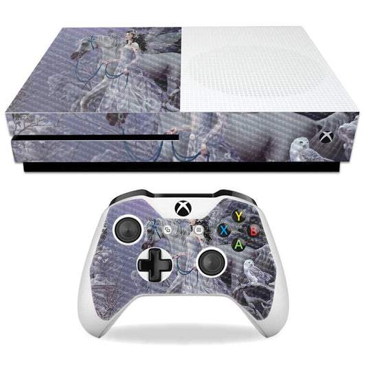 MightySkins Carbon Fiber Skin for Microsoft Xbox One S - Winter Wings | Protective  Durable Textured Carbon Fiber Finish | Easy to Apply  Remove  and Change Styles | Made in The USA